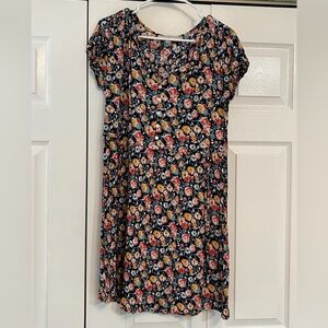 LOFT Black Multi Floral Print Short Sleeve V-Neck Spring Shift Dress Size XS